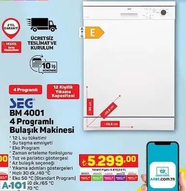 SEG 4 PROGRAMLI BULAŞIK MAKİNESİ